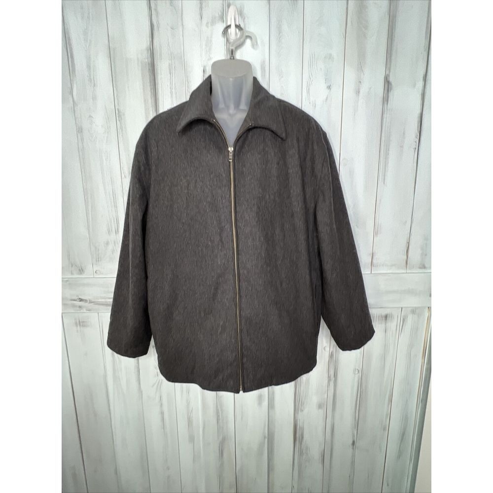 VINTAGE‎ MENS GAP GRAY RECYCLED WOOL BLEND LINED FULL ZIP CAR COAT JACKET LARGE